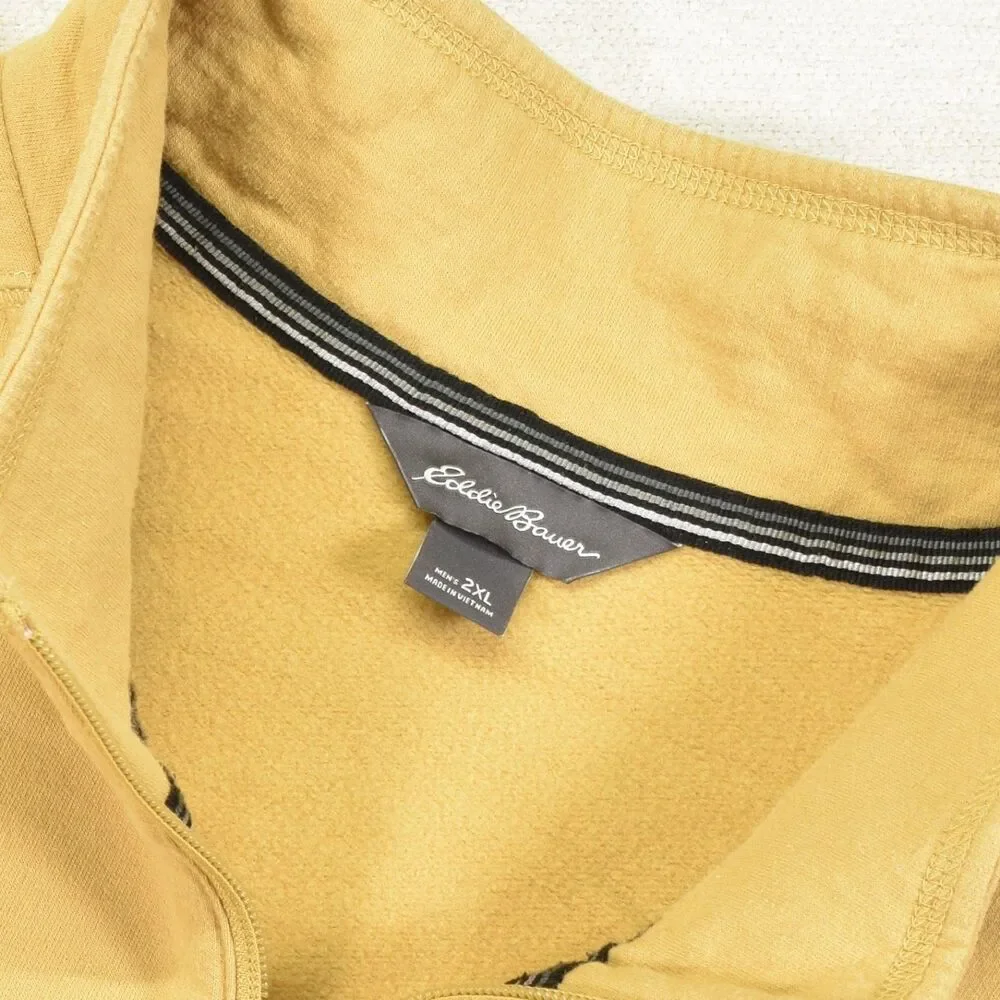 Eddie Bauer Mens 2XL Gold Yellow Quarter Zip Pullover Sweater Casual Outdoor